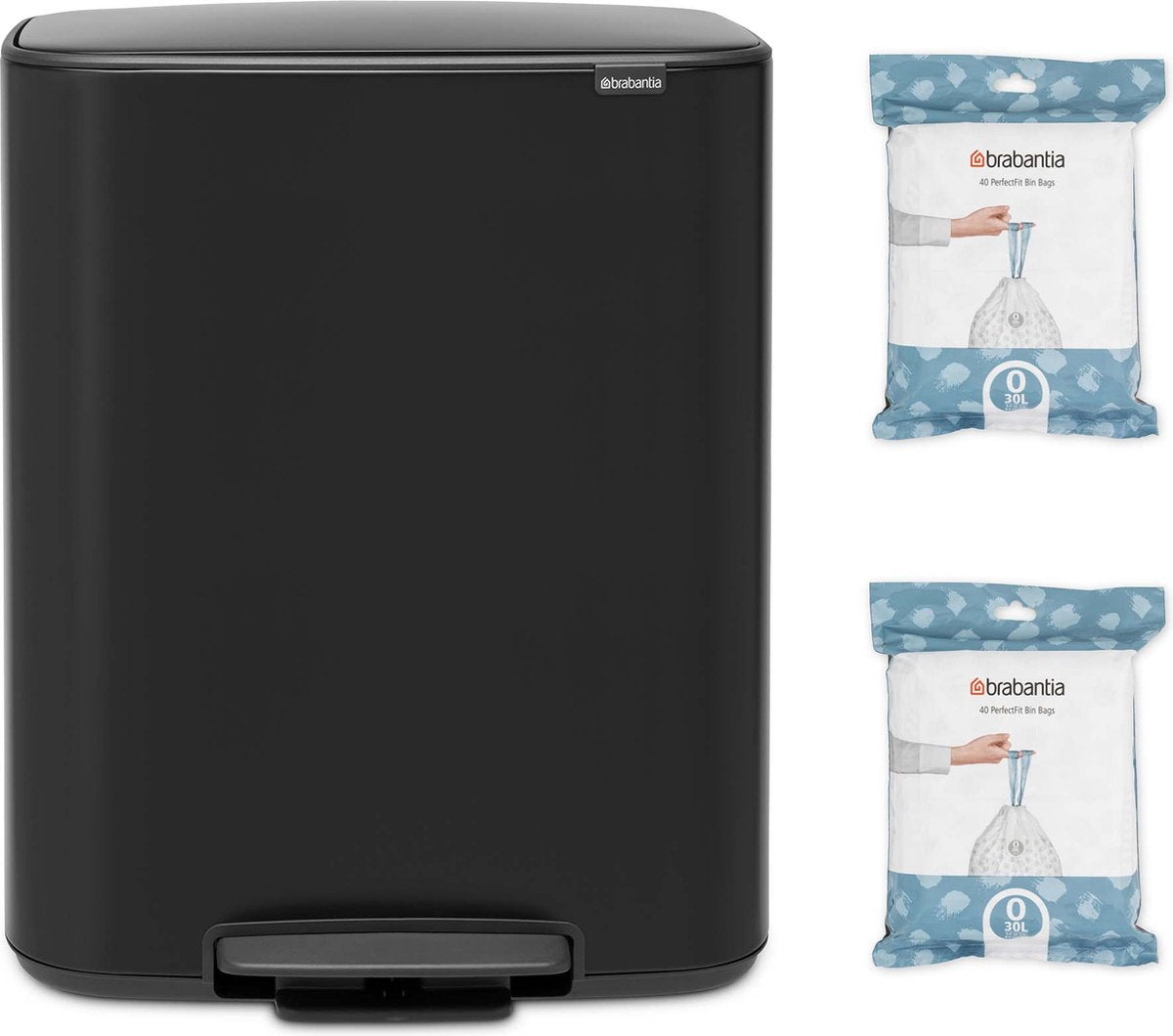 Poubelle Brabantia bo - 2 x 30 litres - avec 80 sacs poubelles - tri des déchets - noir mat