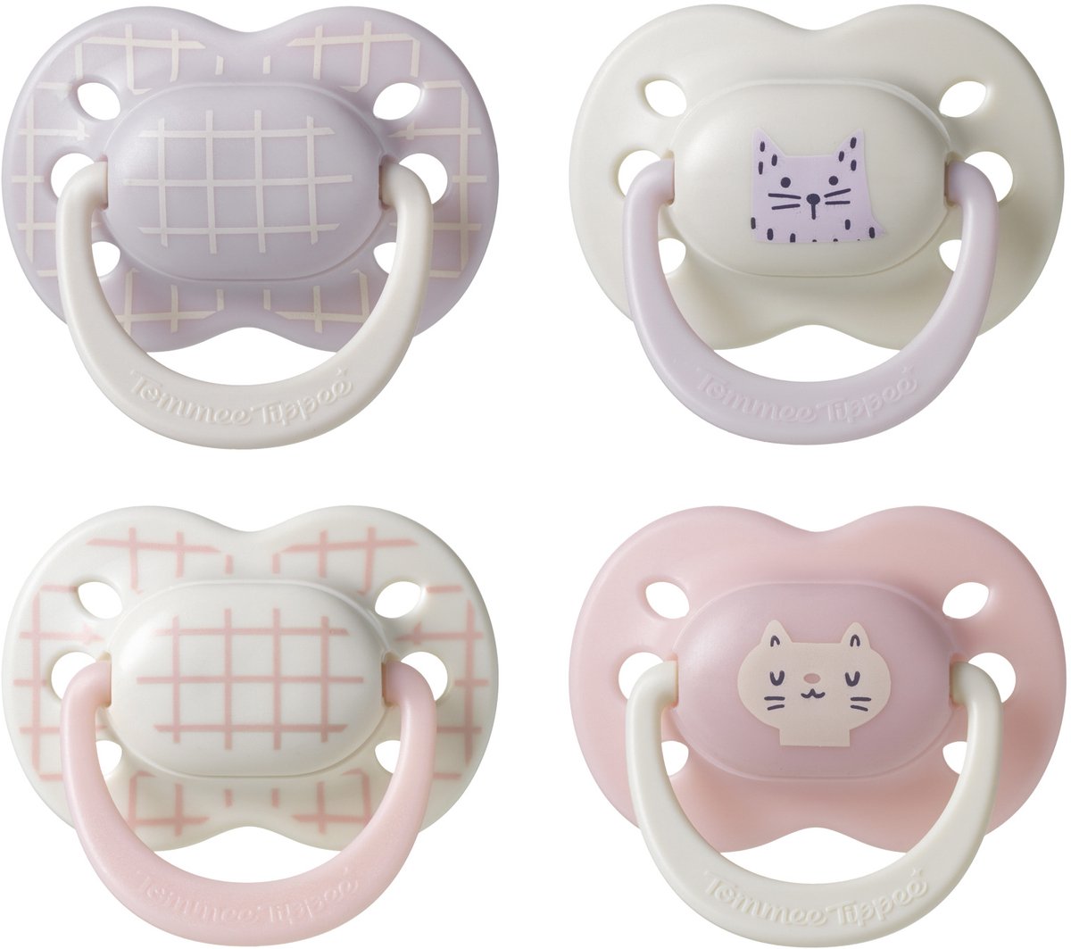 Sucette Tommee Tippee Ultimate Fit - 0-6 mois - 4 pièces - Sucette symétrique orthodontique - Silicone 100% sans BPA - Déco rose