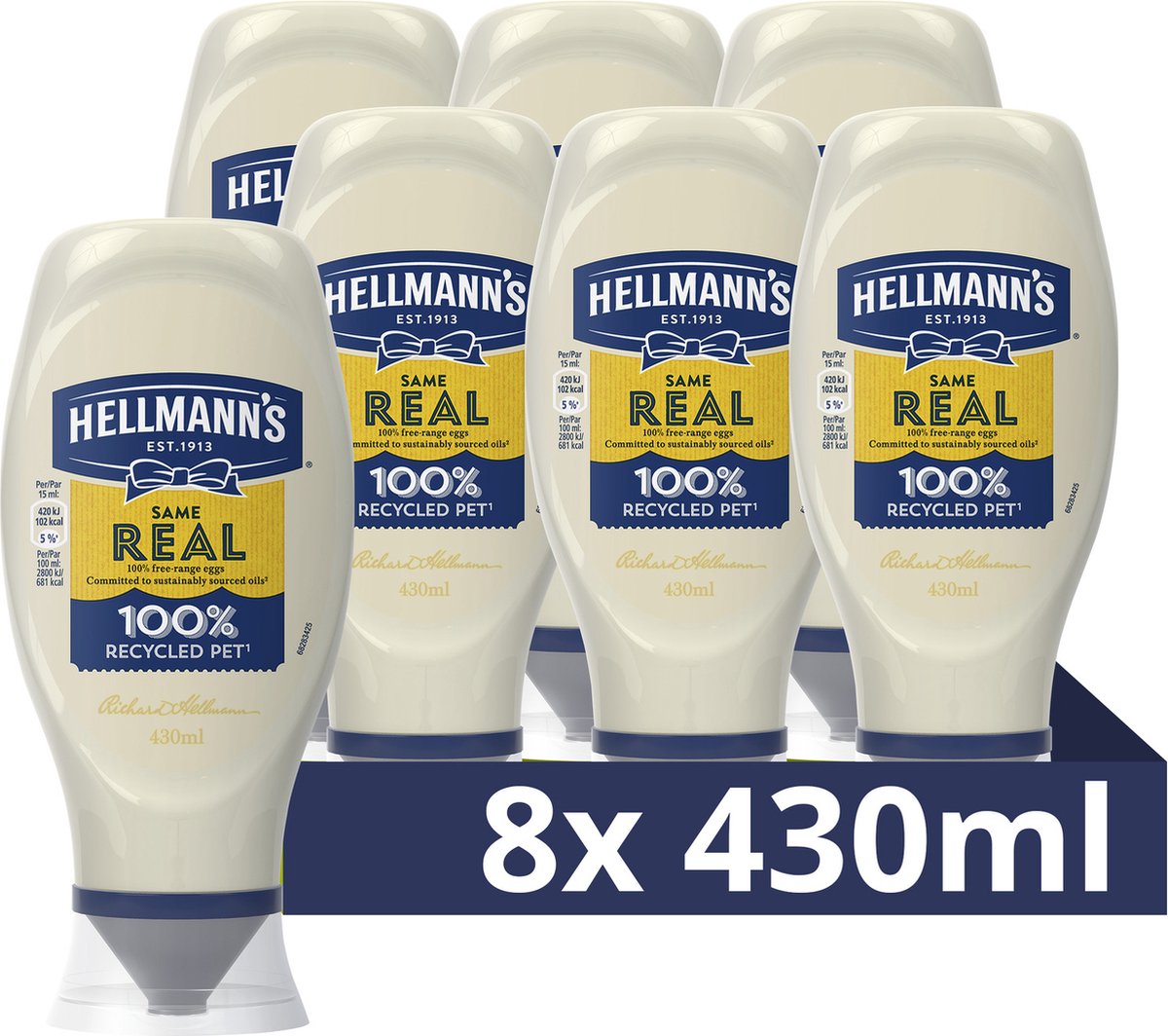 La vraie mayonnaise Hellmann's - dans une bouteille compressible pratique - 8 x 430 ml - pack économique