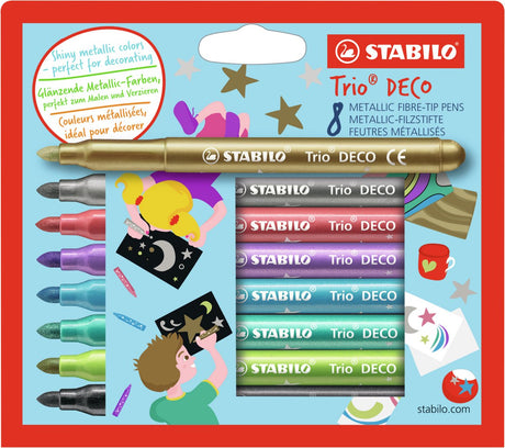 Stabilo trio déco - feutre métallique - avec pointe extra épaisse 3,0 mm - étui de 8 couleurs