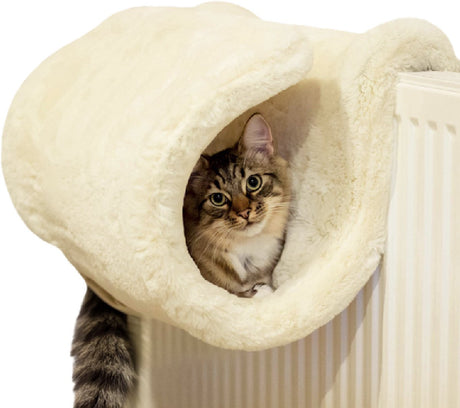 Hamac de luxe pour chat en bois de rose – panier pour chat pour chauffage – tunnel en fourrure artificielle douce – maison pour chat chaude et confortable – amovible et lavable – 40×48×27 cm