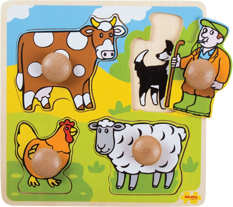 Bigjigs puzzle en bois ferme, 4 pièces.