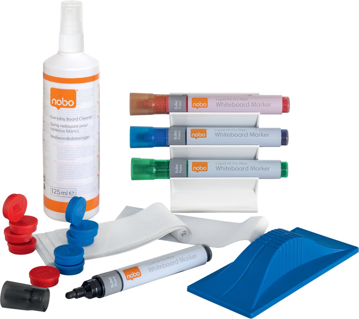Kit de démarrage pour tableau blanc Nobo - avec 4 marqueurs pour tableau blanc - gomme - aimants - spray nettoyant