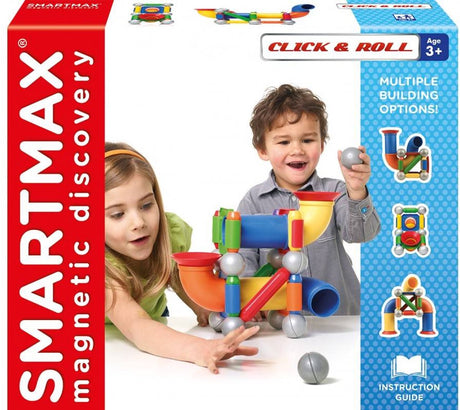 Smartmax Click Roll - Piste à billes magnétique - Jeu de construction 30 pièces avec tubes et tiges - Jouets éducatifs pour enfants d'âge préscolaire - à partir de 3 ans