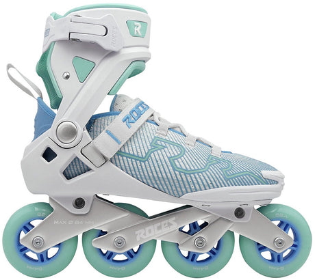 Patins à roues alignées Roces r-evo 84 – 84 mm – botte souple – confort supplémentaire stabilité – verrouillage du talon entrée facile – abec-7 – patins à roues alignées fitness – femme – blanc bleu azur – taille 38