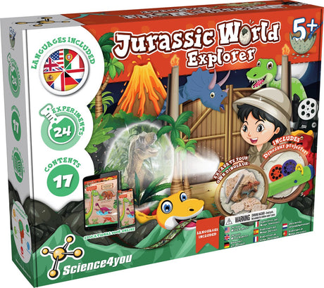 Science 4 you science4you explorateur du monde jurassique – kit vocal – projecteur dinosaure, excavation de fossiles, éruption volcanique – pour les enfants de 5 ans et plus