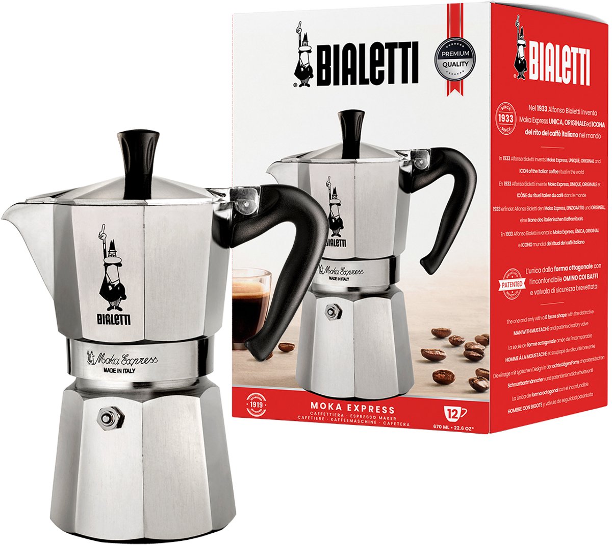 Bialetti moka express 12 tasses – cafetière expresso – aluminium – 670 ml