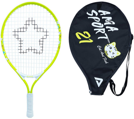Ama sport raquette de tennis enfant chat jaune 21 pouces - raquette junior légère avec sac - idéale pour les débutants -