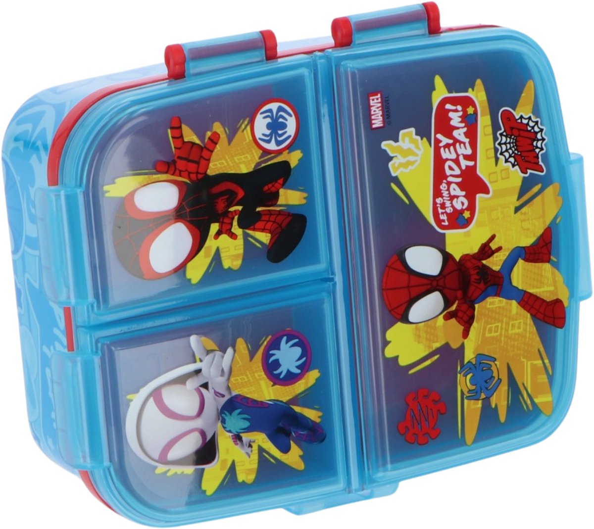 Boîte à lunch pour enfants Stor Marvel's Spidey - boîte à lunch avec 4 compartiments pour les enfants à partir de 4 ans - passe au lave-vaisselle sans BPA - bleu clair