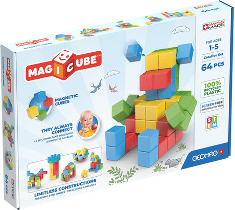 Geomag magicube set créatif recyclé - blocs de construction magnétiques colorés - 64 pièces - à partir de 3 ans