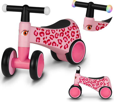 Draisienne Lionelo Sammy - 4 roues - éclairage dans les poignées - à partir de 1 an - selle extra confortable - poignées antidérapantes - design ergonomique - motifs animaux colorés - garçons filles - se monte sans outils