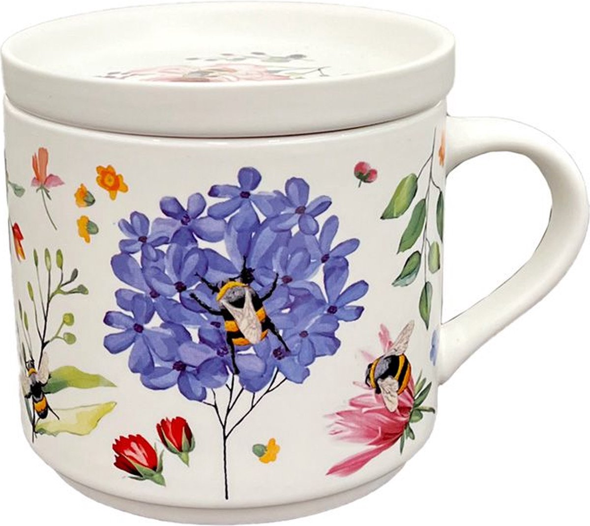 Tasse en porcelaine Nectar Meadows avec couvercle de dessous de verre