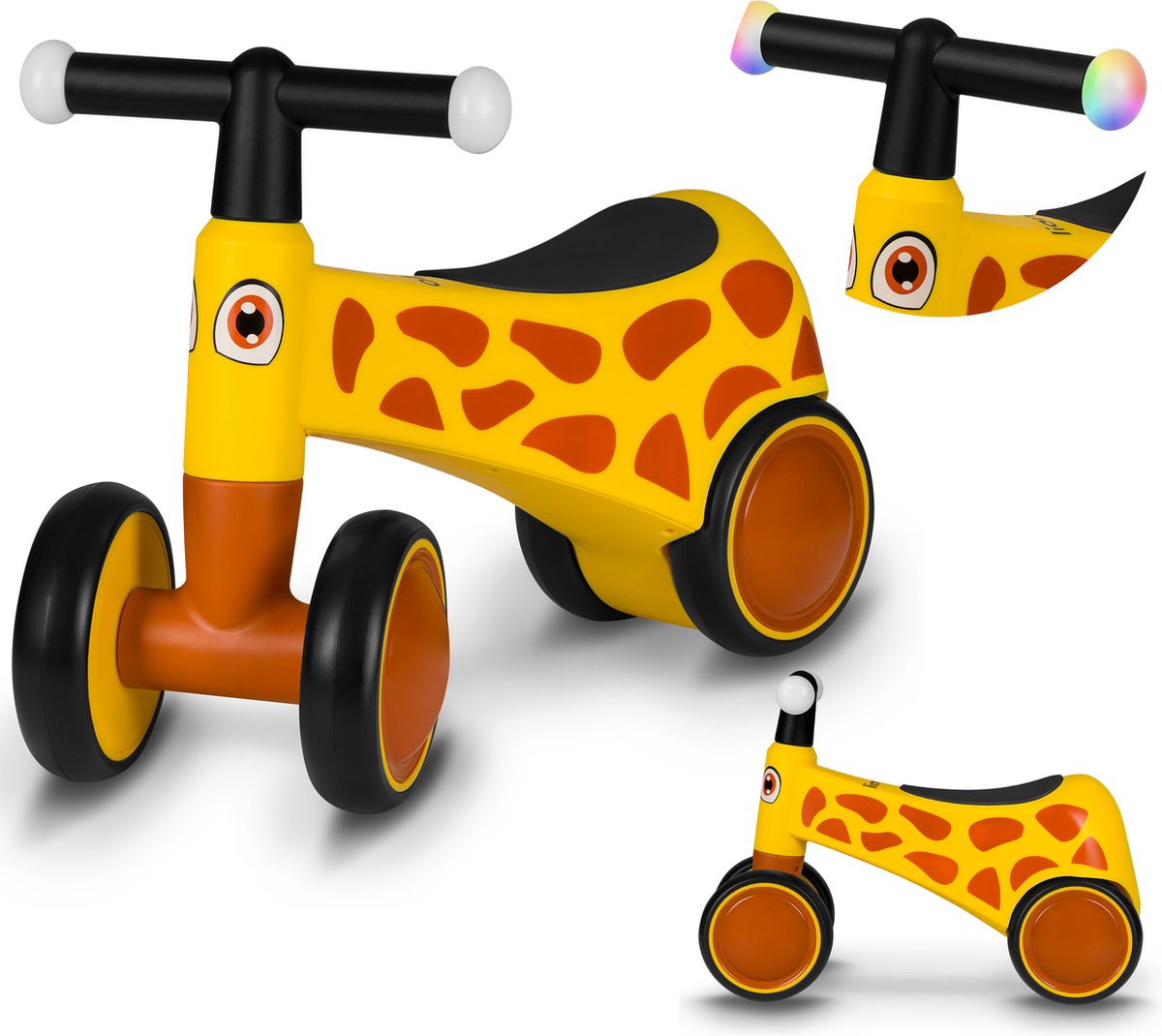 Draisienne Lionelo Sammy - 4 roues - éclairage dans les poignées - à partir de 1 an - selle extra confortable - poignées antidérapantes - design ergonomique - motifs animaux colorés - garçons filles - se monte sans outils