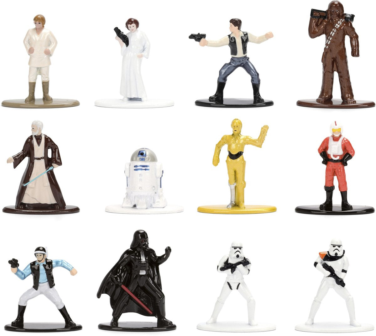 Jada - Figurine Disney - Pack de 12 nano figurines Star Wars - Han Solo - Leya - Luke Skywalker - Obi Wan Kenobi - C3PO - R2D2 - Chewbacca - Stormtrooper - Dark Vador - Pilote rebelle