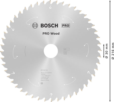 Bosch Professional Pro Wood - Lame de scie circulaire - Lame de scie circulaire sans fil, 216 x 1,7 x 30 mm, T48