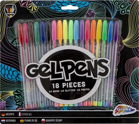 Grafix Gel Penny Set Pastel aux paillettes néon, 18dlg.