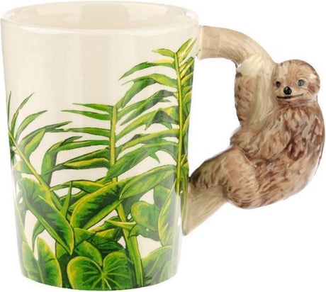 Tasse en céramique avec poignée en forme de paresseux aventurier de la jungle