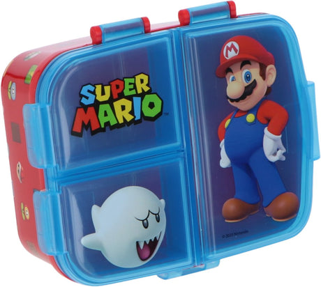 Boîte à lunch pour enfants Stor Nintendo Super Mario - boîte à lunch avec 4 compartiments pour enfants à partir de 4 ans - va au lave-vaisselle sans BPA - rouge bleu