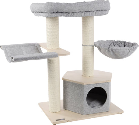 Arbre à chat Flamingo - ligne premium kaleb - 104x55x88 cm - arbre à chat de luxe avec hamacs, abri plateforme allongée - meubles pour chat avec coussins lavables en corde à gratter en papier - arbre à chat élégant pour toutes les races de chats