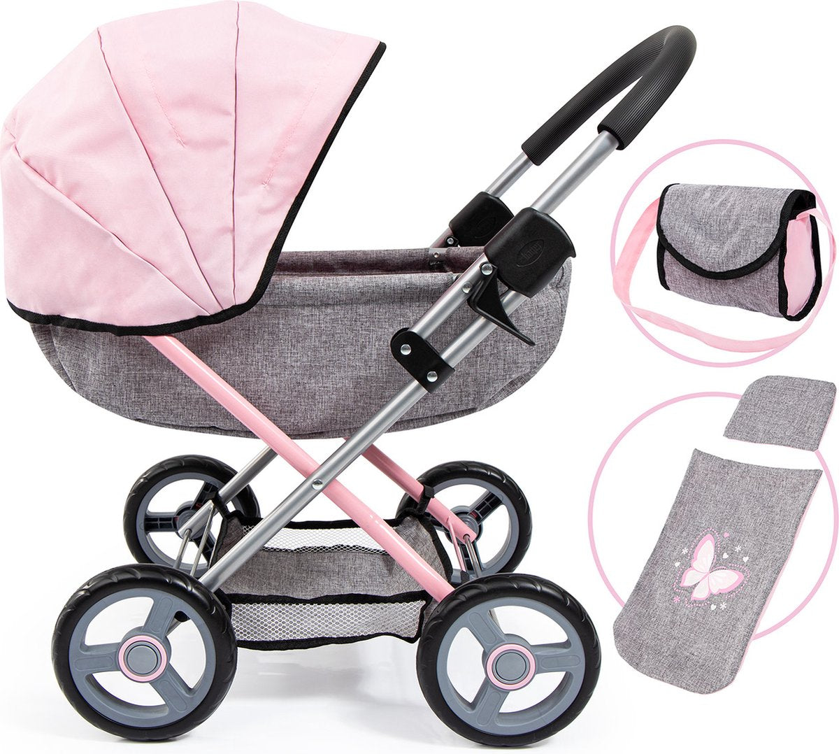 Bayer design - landau de poupée douillet - gris avec papillons