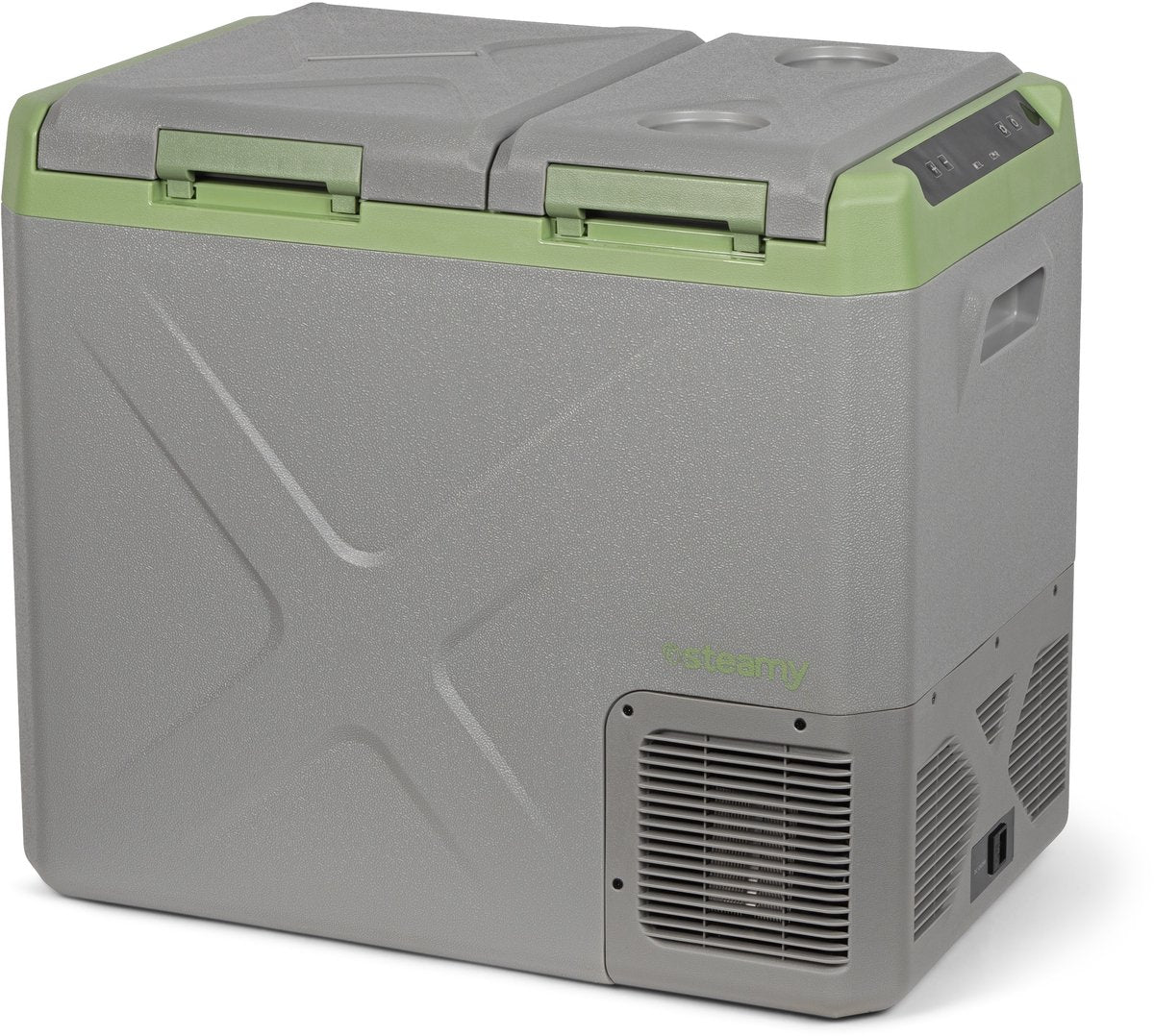 Steamy -e elektrische compressor koelbox - dual compartment - tegelijk koelen en vriezen - 40 liter - 12v en 230v - voor auto en camping - grijs