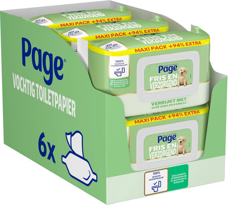 Papier toilette humide Page ® - frais et soigné (aloe vera) maxi - à l'aloe vera et à la camomille - 444 feuilles - 6 x 74 pièces