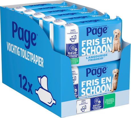 Papier toilette humide Page ® - frais et propre (complètement propre) - fraîcheur longue durée - 456 feuilles - 12 x 38 pièces
