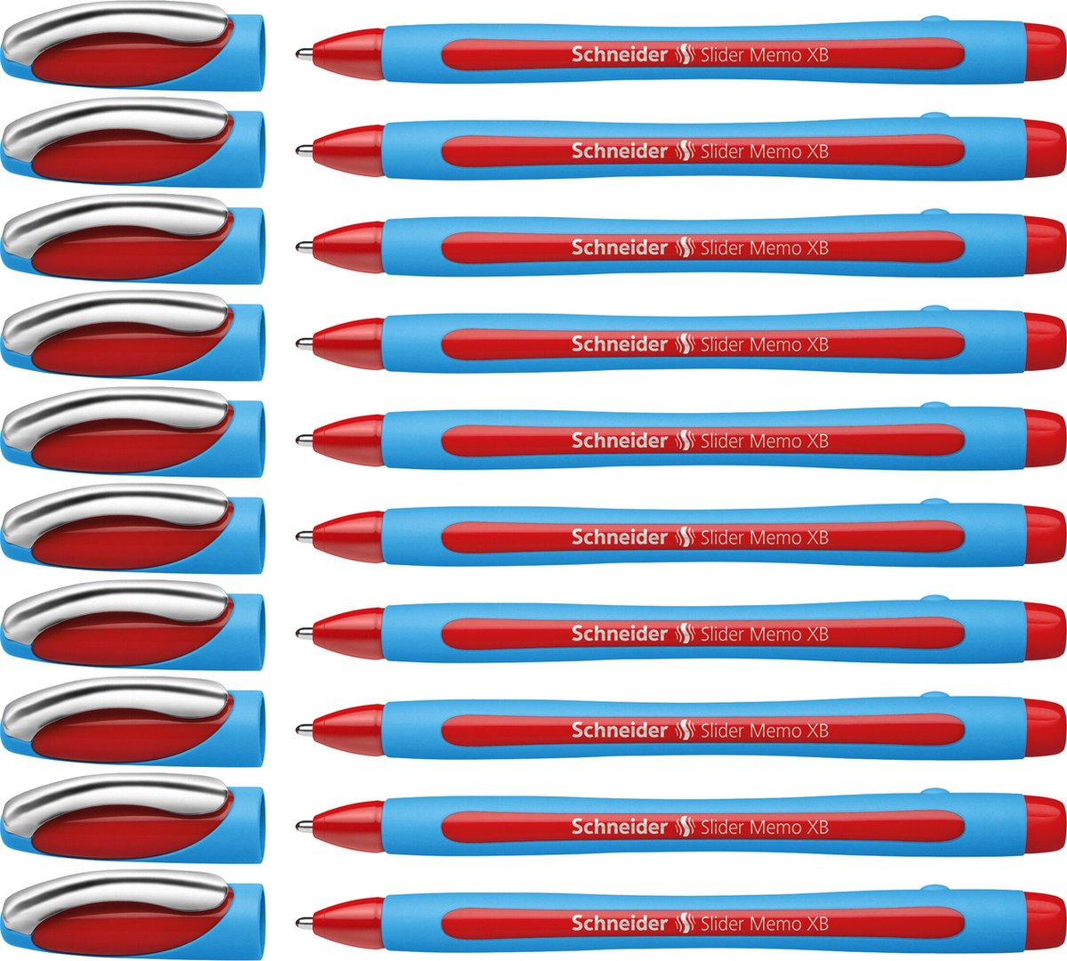 Schneider instruments d'écriture stylo à bille schneider - slider memo - plume xb - largeur d'écriture 1,4 mm - rouge - 10 pièces - s-150202-10