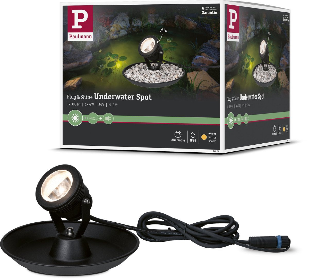 Paulmann plug shine LED spot lampe de bassin spot séparé IP68 3000K 4W noir