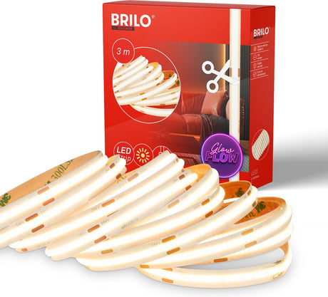 Briloner cob - Bande LED 3 mètres - lumière blanc chaud - autocollante - raccourcissable - blanc