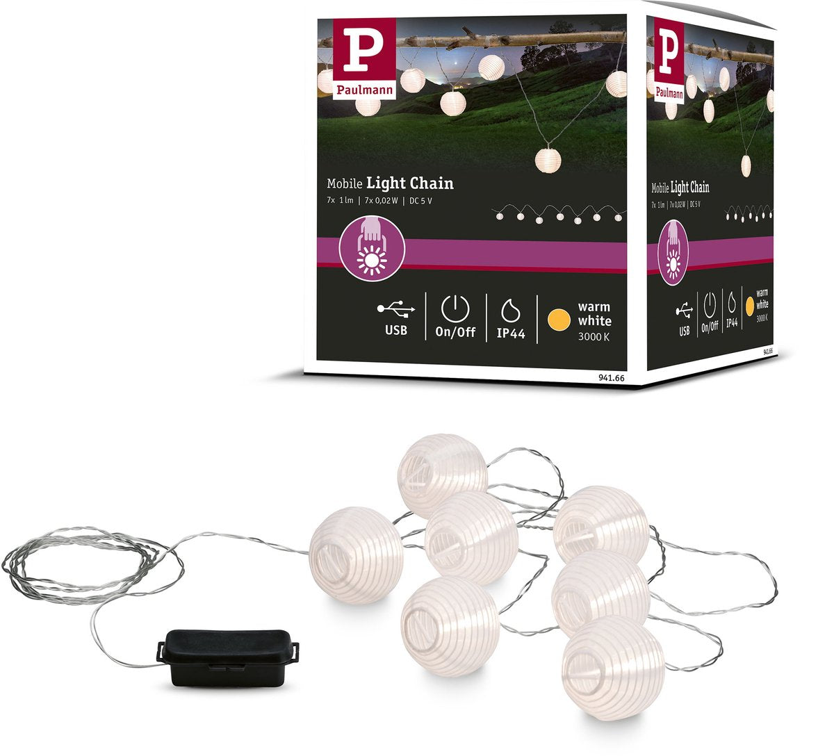Paulmann guirlande lumineuse lanterne à batterie ip44 3,6m 3000k blanc