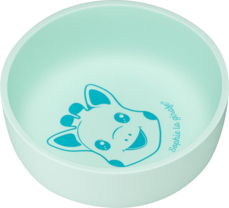 Bol Sophie la girafe - vaisselle enfant - bol - passe au lave-vaisselle et au micro-ondes - silicone - dans une boîte cadeau blanc rouge - bleu clair