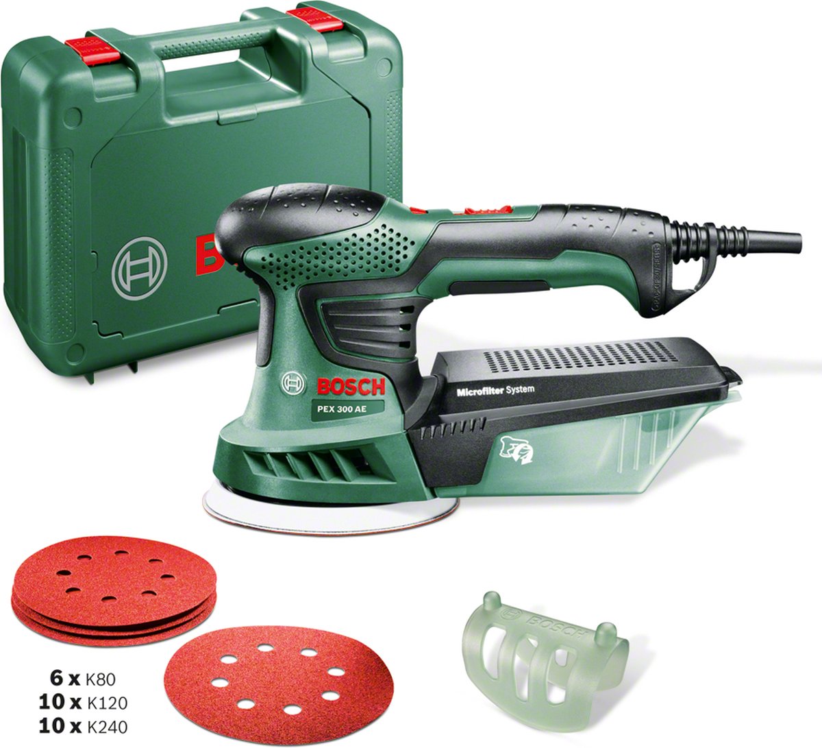 Ponceuse excentrique Bosch pex 300 ae - filaire - 270 w - avec accessoires et mallette de rangement
