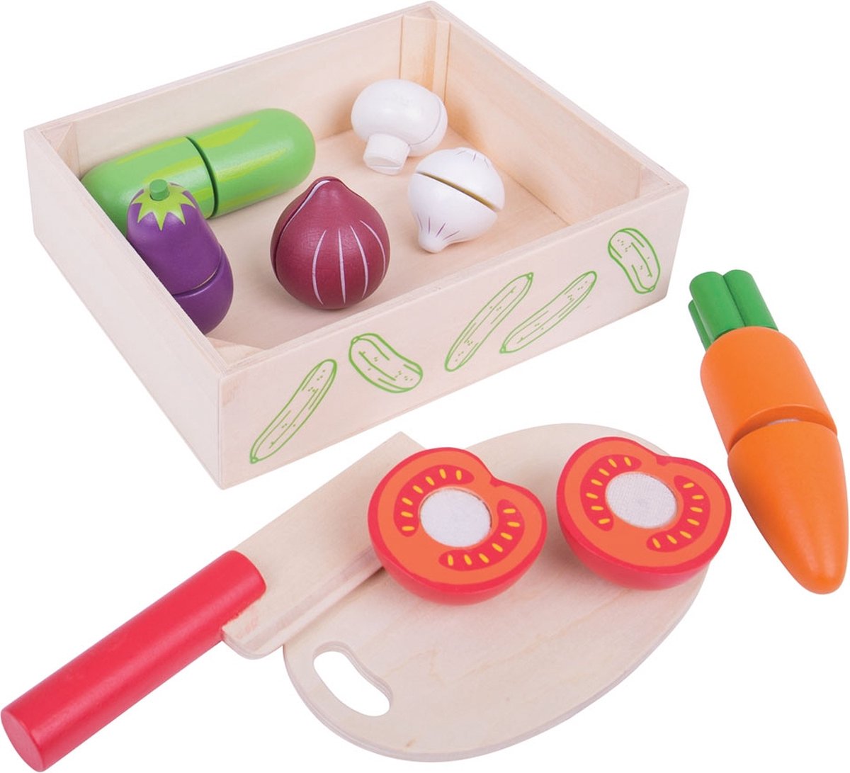 Bigjigs toys boîte en bois bigjigs avec légumes coupés