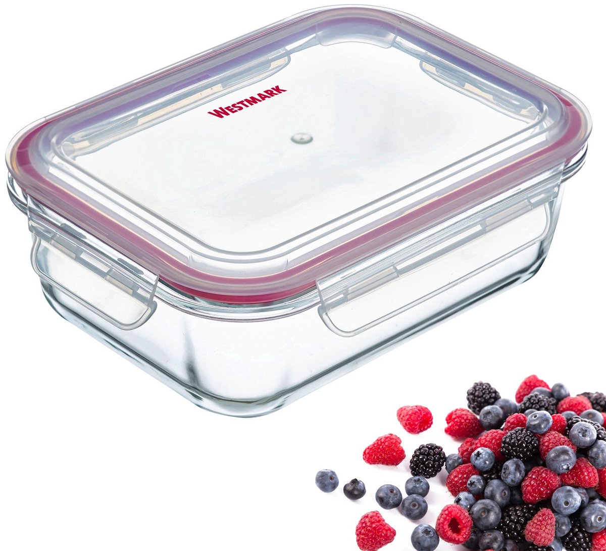 Westmark récipient alimentaire + couvercle, 370 ml, hermétique, passe au four-congélateur-micro-ondes, sans BPA, verre plastique silicone, rouge transparent, 234122e1