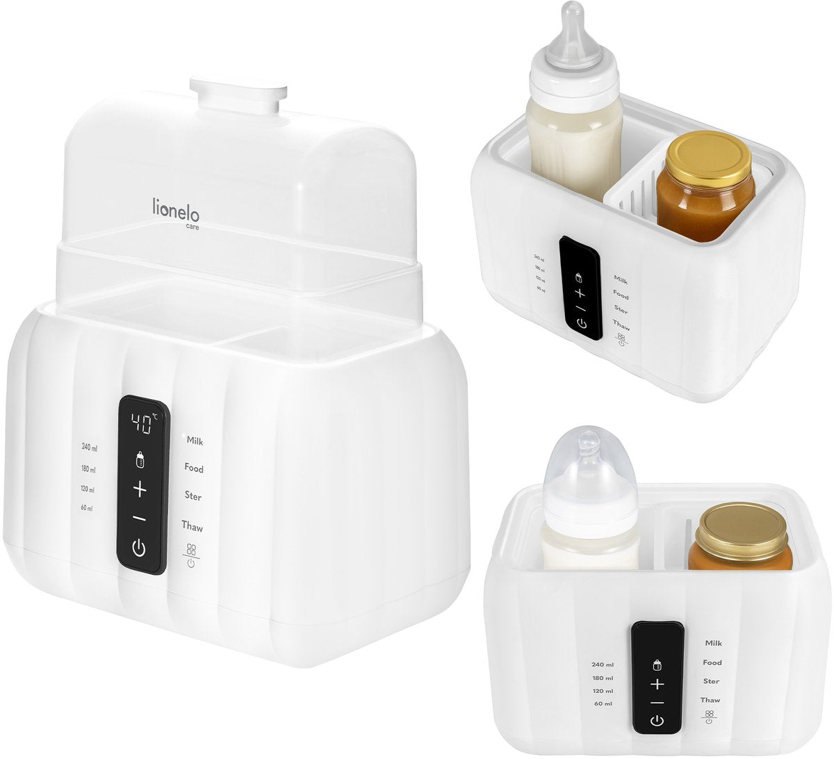 Lionelo thermup duo – stérilisateur chauffe-biberon double 6 en 1 – pour deux biberons ou bocaux – contrôle intelligent de la température – décongeler, chauffer, stériliser – sans BPA – commande tactile