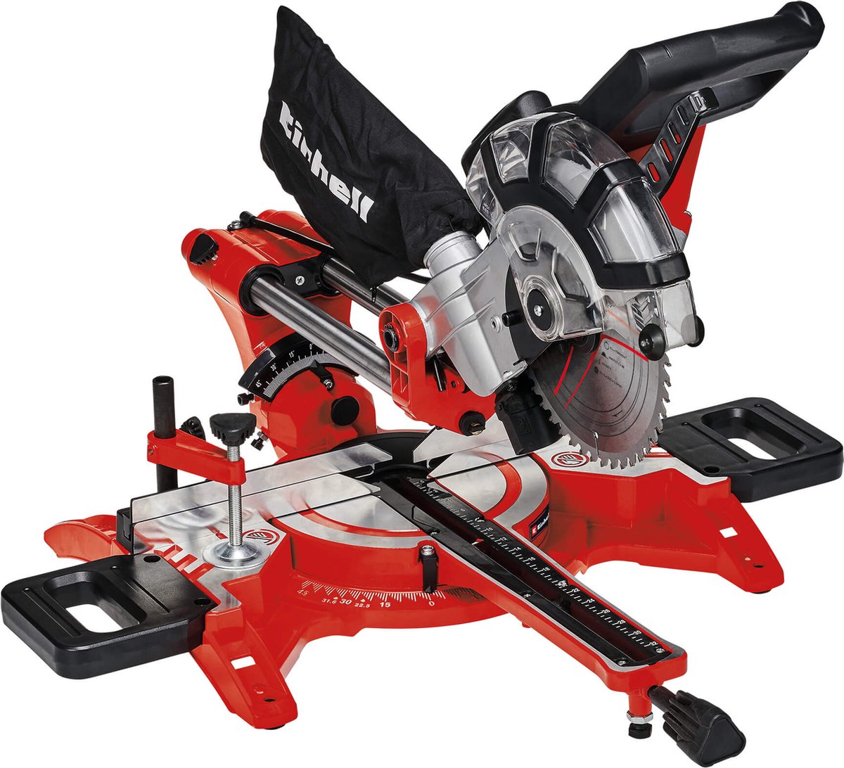 Scie à onglets radiale électrique Einhell tc-sm 2131 2 dual - 1800w - ø210 mm - tête de scie inclinable à gauche et à droite - avec laser - incl. Lame de scie 48 dents
