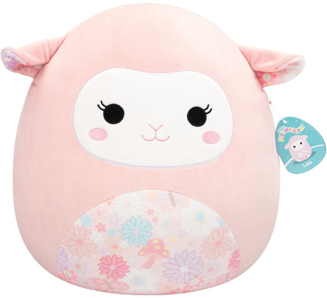 Squishmallows Jazwares - grande peluche (lala - agneau rose avec ventre et oreilles à imprimé floral) - peluche 40 cm