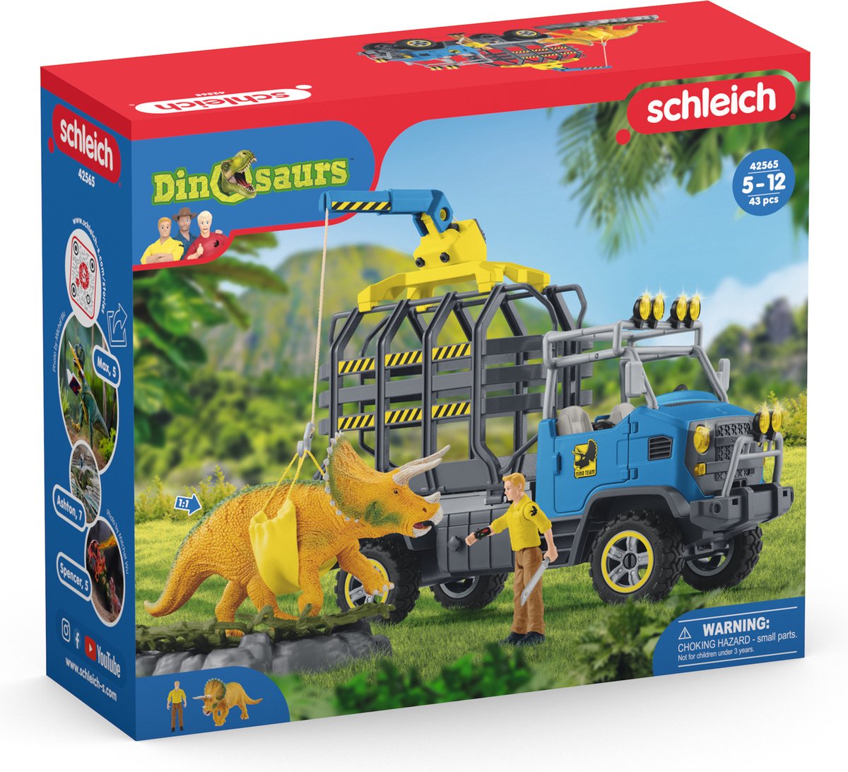 Schleich dinosaure - mission camion dinosaure - jouets dino - jouets pour enfants pour garçons et filles - 4 à 12 ans 42565