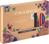 Ensemble de coloriage de groupe d'artisanat créatif, fleurs avec 10 crayons de couleur