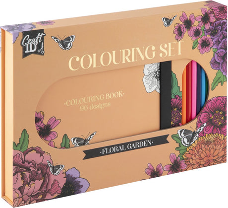 Ensemble de coloriage de groupe d'artisanat créatif, fleurs avec 10 crayons de couleur