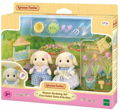 Époque familles sylvaniennes jardin et fleurs coupe lapin frère soeur