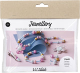 Creativ company mini hobby set bijoux, collier, bracelet, clips, broche, bleu, bleu clair, rose pastel, 1 boîte