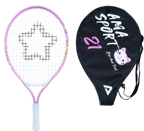 Ama sport raquette de tennis enfant chat rose 21 pouces - raquette junior légère avec sac - idéale pour les débutants -