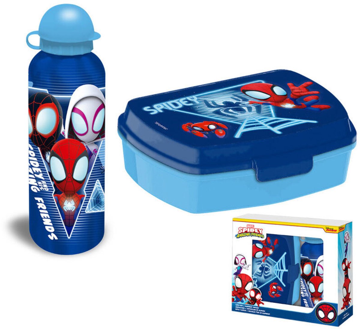 Boîte à sandwich Spider-man Spiderman toile bleue + set de bouteilles en aluminium