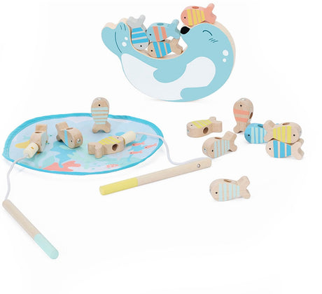 Sceau de jeu de pêche en bois du monde classique, 24 pcs.