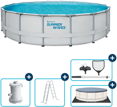 Piscine à cadre Summer Waves ronde - ⌀549 x 132 cm - piscines - avec pompe de filtration - pompe de piscine - cartouche filtrante - couverture - tapis de sol - échelle - kit d'entretien
