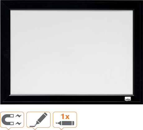 Tableau blanc magnétique Nobo avec cadre noir - 58,5 x 43 cm - avec kit de montage, aimants et marqueur