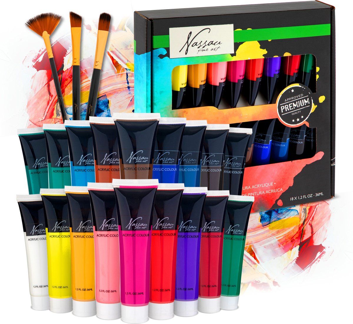 Nassau fine art peinture acrylique ensemble 18pcs - tubes de peinture acrylique 36ml - peinture pour adultes - peinture passe-temps