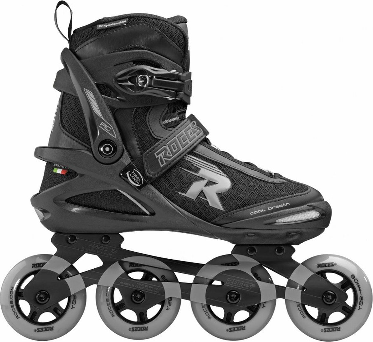 Rollers en ligne Roces pic tif 80 – roues 4x80 mm – rollers fitness – noir gris – taille 45